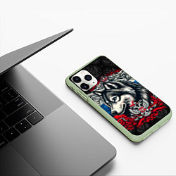 Чехол iPhone 11 Pro матовый Русский волк и герб России, цвет: 3D-салатовый — фото 2