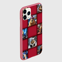 Чехол iPhone 11 Pro матовый Клетчатый узор из капибар в шапочке, доспехах, цвет: 3D-малиновый — фото 2