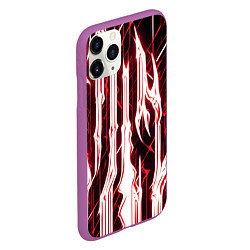 Чехол iPhone 11 Pro матовый Красные неоновые полосы на чёрном фоне, цвет: 3D-фиолетовый — фото 2