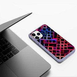 Чехол iPhone 11 Pro матовый Красно-синие квадраты на чёрном фоне, цвет: 3D-светло-сиреневый — фото 2