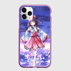 Чехол iPhone 11 Pro матовый Touhou Project Рейму улыбка, цвет: 3D-фиолетовый