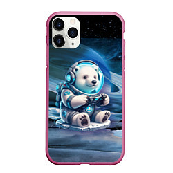 Чехол iPhone 11 Pro матовый Белый медвежонок кибер геймер, цвет: 3D-малиновый