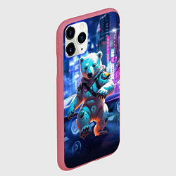 Чехол iPhone 11 Pro матовый Белый медведь в мегаполисе - киберпанк, цвет: 3D-малиновый — фото 2