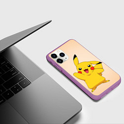 Чехол iPhone 11 Pro матовый Пикачу на бежевом фоне, цвет: 3D-фиолетовый — фото 2