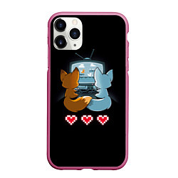 Чехол iPhone 11 Pro матовый Лисья геймерская любовь, цвет: 3D-малиновый