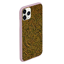 Чехол iPhone 11 Pro матовый Золотые узоры на черном фоне, цвет: 3D-розовый — фото 2