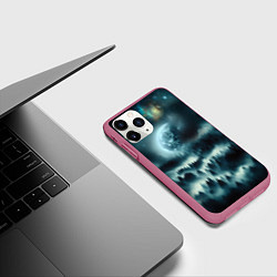 Чехол iPhone 11 Pro матовый Луна и туман в лесу, цвет: 3D-малиновый — фото 2