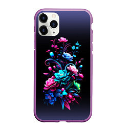 Чехол iPhone 11 Pro матовый Цветы - нейросеть, цвет: 3D-фиолетовый