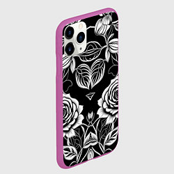 Чехол iPhone 11 Pro матовый Чёрно белые узоры роза, цвет: 3D-фиолетовый — фото 2
