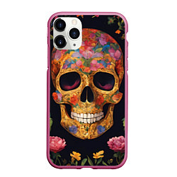 Чехол iPhone 11 Pro матовый Bright colors and skull, цвет: 3D-малиновый