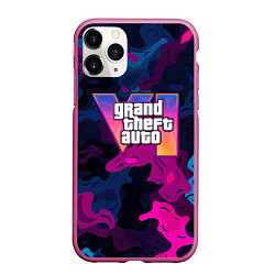 Чехол iPhone 11 Pro матовый Gta лого синий и фиолетовый камуфляж