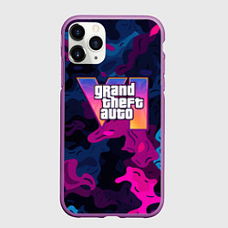 Чехол iPhone 11 Pro матовый Gta лого синий и фиолетовый камуфляж