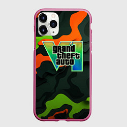 Чехол iPhone 11 Pro матовый Gta лого зелено-оранжевый камуфляж