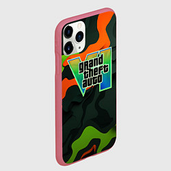 Чехол iPhone 11 Pro матовый Gta лого зелено-оранжевый камуфляж, цвет: 3D-малиновый — фото 2