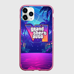 Чехол iPhone 11 Pro матовый Gta 6 логотип в стиле ночного vice city