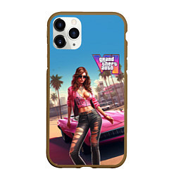 Чехол iPhone 11 Pro матовый GTA 6 girl logo, цвет: 3D-коричневый