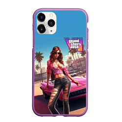 Чехол iPhone 11 Pro матовый GTA 6 girl logo, цвет: 3D-фиолетовый