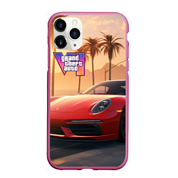 Чехол iPhone 11 Pro матовый GTA 6 logo auto style, цвет: 3D-малиновый