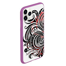 Чехол iPhone 11 Pro матовый Трайбл узоры цветы, цвет: 3D-фиолетовый — фото 2