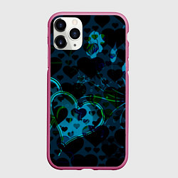 Чехол iPhone 11 Pro матовый Сердечки узоры, цвет: 3D-малиновый