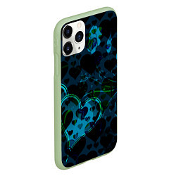 Чехол iPhone 11 Pro матовый Сердечки узоры, цвет: 3D-салатовый — фото 2