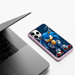 Чехол iPhone 11 Pro матовый Sonic - splash and logo, цвет: 3D-розовый — фото 2