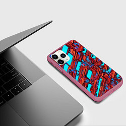 Чехол iPhone 11 Pro матовый Красные фрагменты на голубом фоне, цвет: 3D-малиновый — фото 2