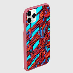 Чехол iPhone 11 Pro матовый Красные фрагменты на голубом фоне, цвет: 3D-малиновый — фото 2