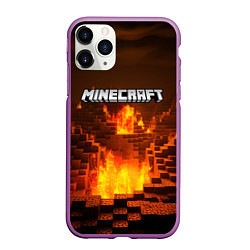 Чехол iPhone 11 Pro матовый Огненный minecraft логотип