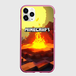 Чехол iPhone 11 Pro матовый Minecraft костер и лого, цвет: 3D-малиновый