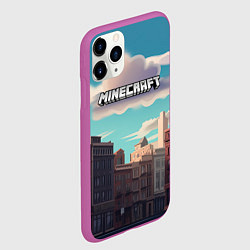 Чехол iPhone 11 Pro матовый Minecraft город и лого, цвет: 3D-фиолетовый — фото 2