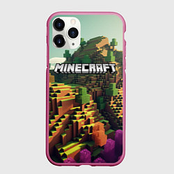 Чехол iPhone 11 Pro матовый Minecraft logo карты, цвет: 3D-малиновый