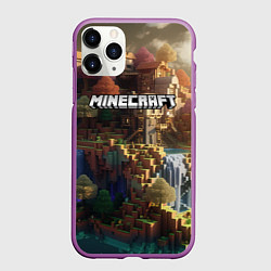 Чехол iPhone 11 Pro матовый Minecraft logo горы и реки