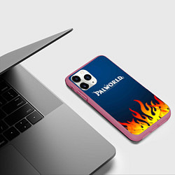 Чехол iPhone 11 Pro матовый Palworld logo fire, цвет: 3D-малиновый — фото 2