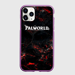 Чехол iPhone 11 Pro матовый Palworld лого на темном красном фоне, цвет: 3D-фиолетовый