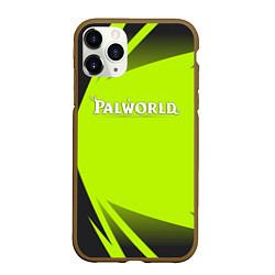 Чехол iPhone 11 Pro матовый Palworld лого на зеленом ярком фоне, цвет: 3D-коричневый