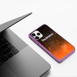 Чехол iPhone 11 Pro матовый Palworld лого на фоне огня, цвет: 3D-фиолетовый — фото 2