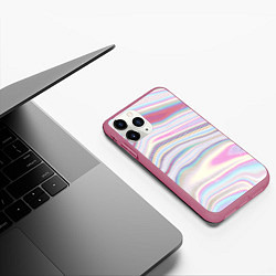 Чехол iPhone 11 Pro матовый Мрамор узор розово-голубой, цвет: 3D-малиновый — фото 2