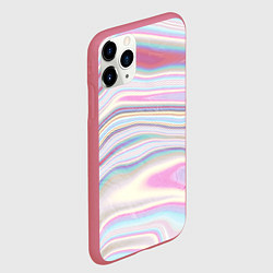 Чехол iPhone 11 Pro матовый Мрамор узор розово-голубой, цвет: 3D-малиновый — фото 2