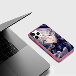 Чехол iPhone 11 Pro матовый Genshin Impact Furina улыбка чай, цвет: 3D-малиновый — фото 2