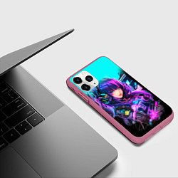 Чехол iPhone 11 Pro матовый Киберпанк Аниме девушка, цвет: 3D-малиновый — фото 2