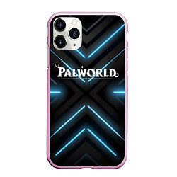 Чехол iPhone 11 Pro матовый Palworld logo на фоне синего неона