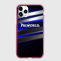 Чехол iPhone 11 Pro матовый Palworld logo синие и серебристые полосы