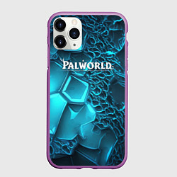 Чехол iPhone 11 Pro матовый Palworld логотип на ярких синих неоновых плитах