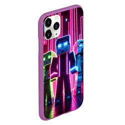 Чехол iPhone 11 Pro матовый Minecraft characters - neon glow, цвет: 3D-фиолетовый — фото 2