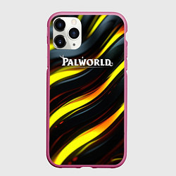 Чехол iPhone 11 Pro матовый Palworld логотип золотые и черные волны, цвет: 3D-малиновый