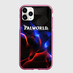 Чехол iPhone 11 Pro матовый Palworld логотип на черном и фиолетовом абстракте