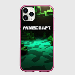 Чехол iPhone 11 Pro матовый Minecraft logo зеленый яркий мир