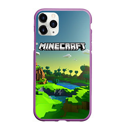 Чехол iPhone 11 Pro матовый Minecraft logo зеленый летний мир, цвет: 3D-фиолетовый