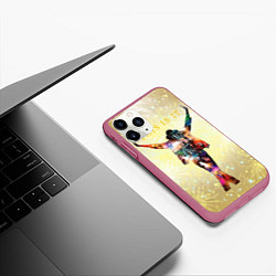 Чехол iPhone 11 Pro матовый Michael Jackson THIS IS IT - с салютами на золотом, цвет: 3D-малиновый — фото 2